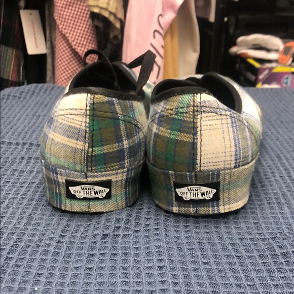 Vans Blue and Green Canvas Sneakers with Plaid Design - Picture 5 of 5
